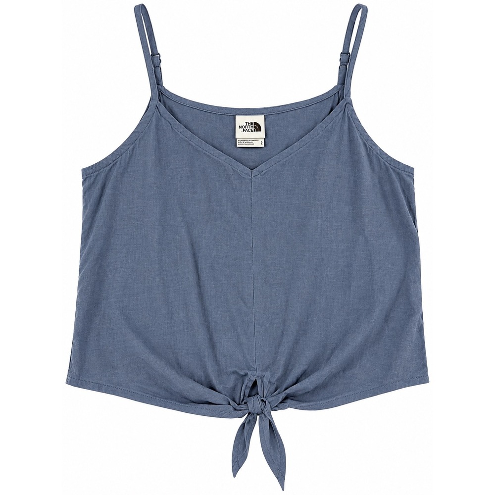 The North Face Cami Tank Top Large Blue Hemp Blend Tie Front Adjustable Straps